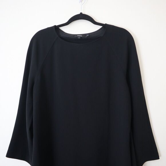 Theory Size L Maxyne Crepe Shift Dress Raglan 3/4 Sleeve Black - Picture 4 of 10